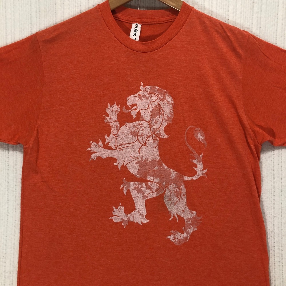 Tultex 241 Mens Orange Lion Rampant Graphic T-Shirt Medium Netherlands Shield